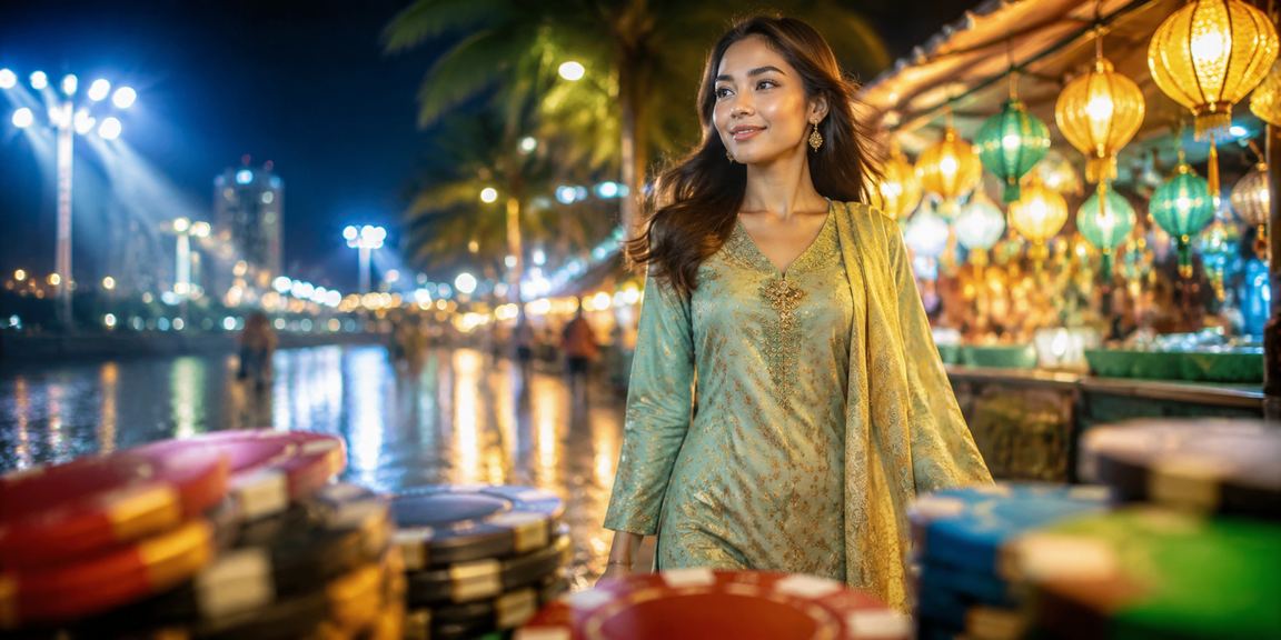Suasana kasino hiburan Malaysia semasa perayaan Hari Raya dengan meja permainan langsung